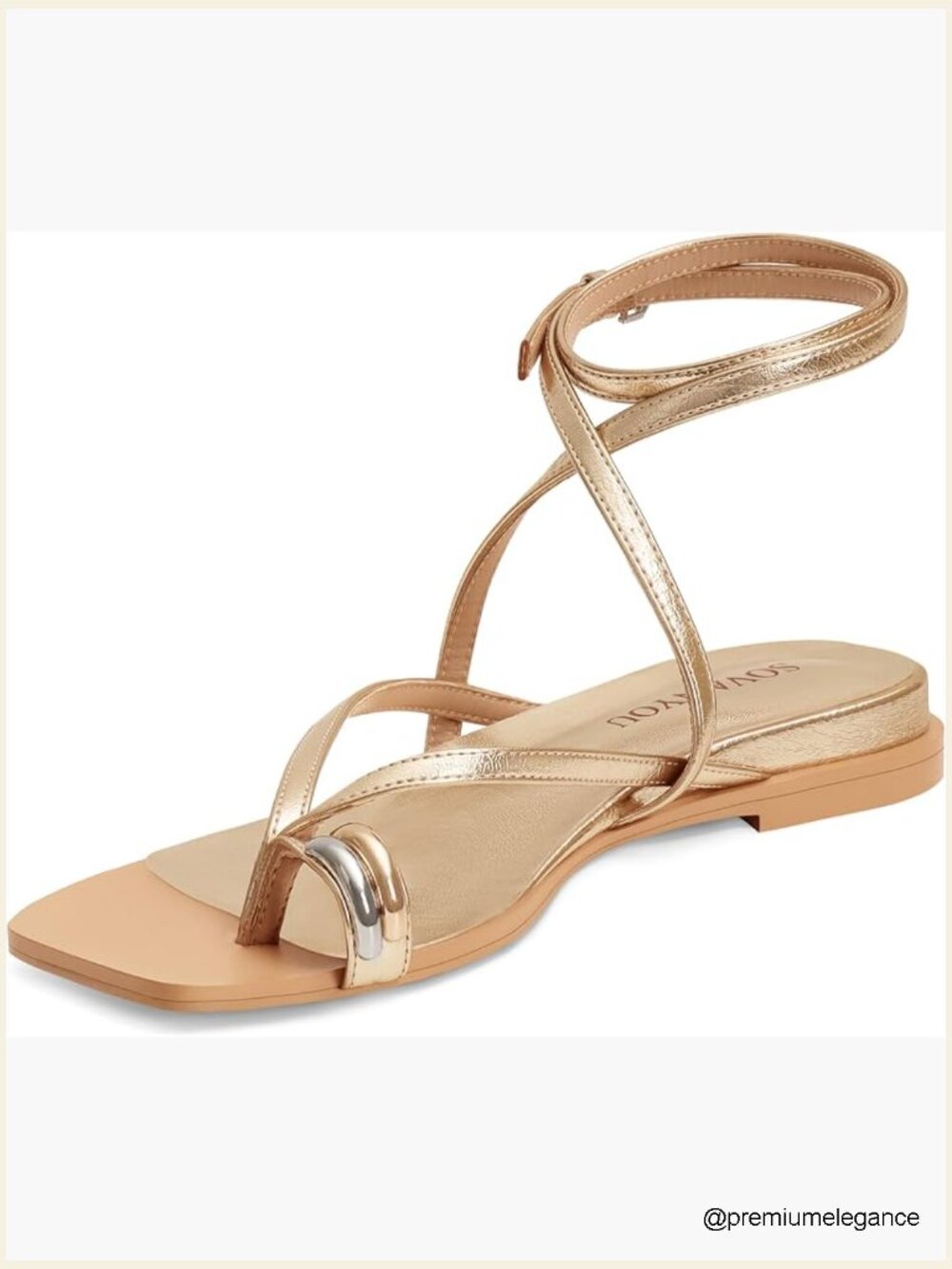 Strappy Flat Sandals with Cross Ankle Strap Square Toe Summer Beach Shoes
